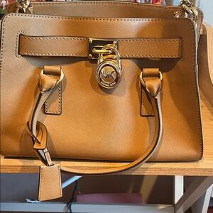Michael Kors Brown Leather Satchel with Gold Accents